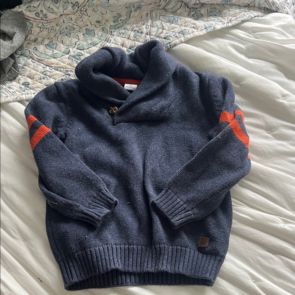 Janie and Jack Navy Turtleneck Sweater with Orange Accents